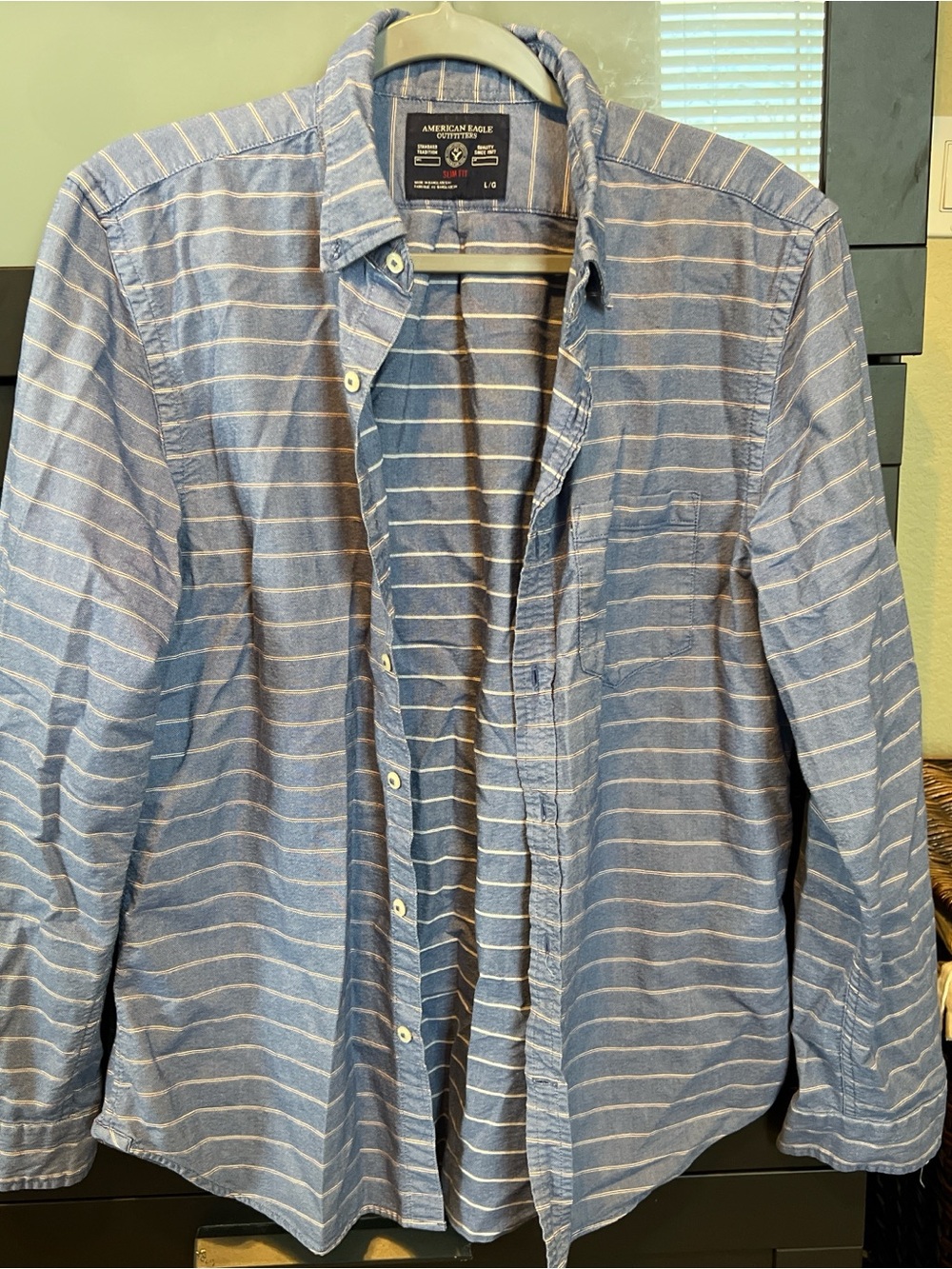 American Eagle Outfitters Light Blue and White Striped Button-Down Shirt